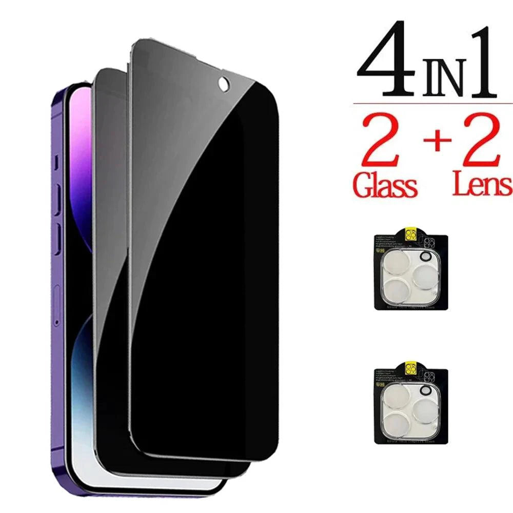 Anti-Spy Glass For iPhone 16 15 14 13 Pro Max Privacy Screen Protectors & Camera Protection Film For iPhone15 12 11 Pro mica - MANDOTOS