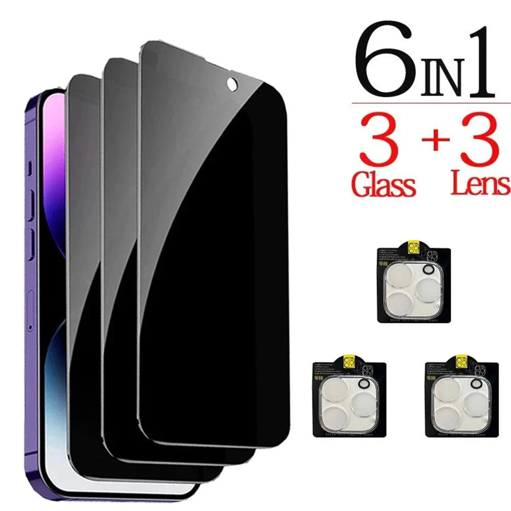 Anti-Spy Glass For iPhone 16 15 14 13 Pro Max Privacy Screen Protectors & Camera Protection Film For iPhone15 12 11 Pro mica - MANDOTOS
