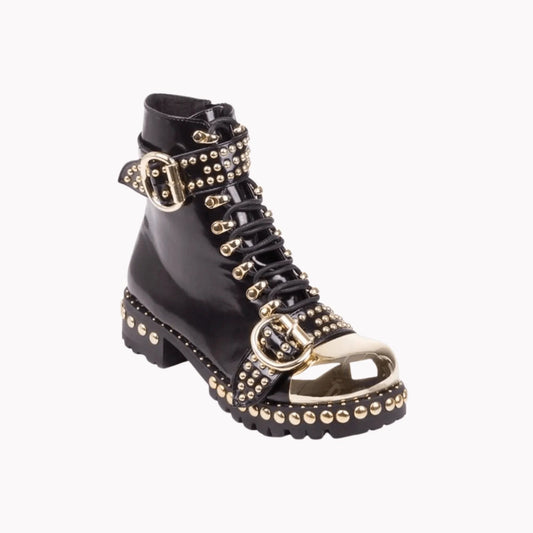 Rugged Studded Buckle Boots - MANDOTOS