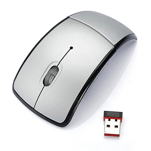 Wireless foldable mouse, compact and portable computer accessory with ergonomic design for easy use and storage.