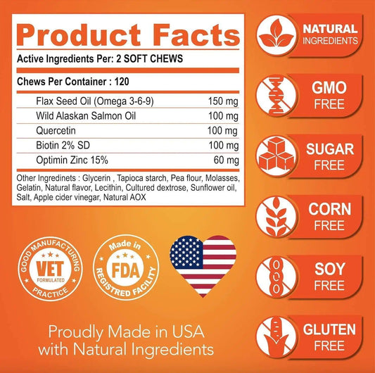 Omega 3 Dog Coat Enhancer Soft Chews 120 Count - MANDOTOS