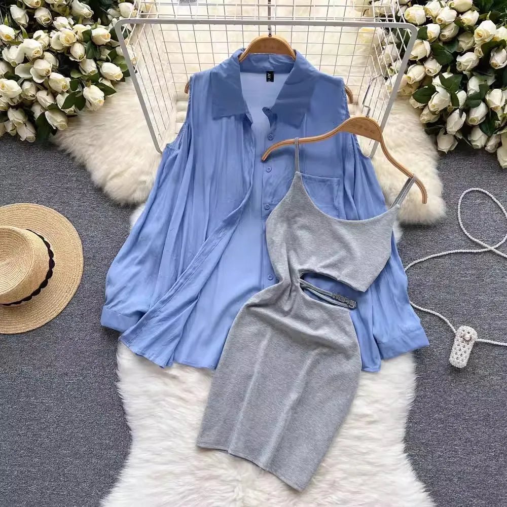 One Size Summer Dress Women's Shirt Design Sense Split Sunscreen Shirt Versatile Sexy Halter Dress Two-piece Set - MANDOTOS INTERNATIONAL