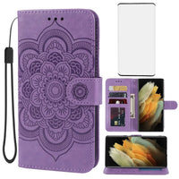 Bohefo Galaxy S21 Ultra Leather Wallet Case with Screen Protector - Purple - MANDOTOS INTERNATIONAL