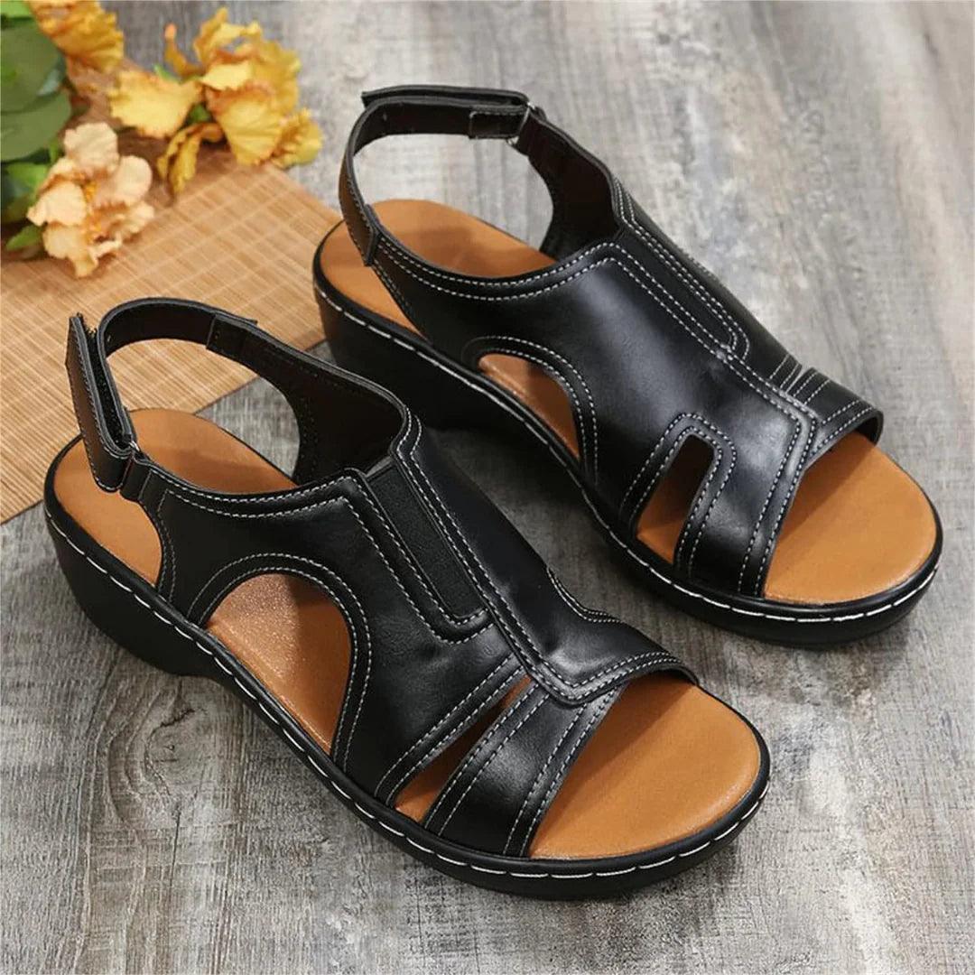Orthopedic Leather Wedge Sandals - MANDOTOS