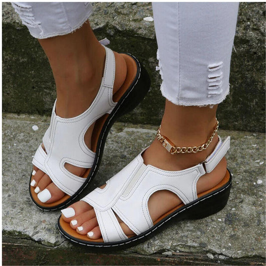 Orthopedic Leather Wedge Sandals - MANDOTOS