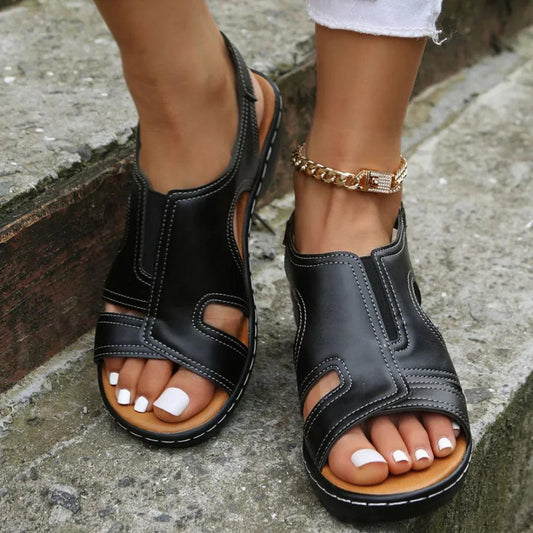 Orthopedic Leather Wedge Sandals - MANDOTOS