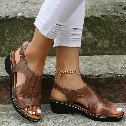 Orthopedic Leather Wedge Sandals - MANDOTOS