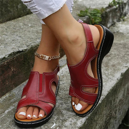 Orthopedic Leather Wedge Sandals - MANDOTOS
