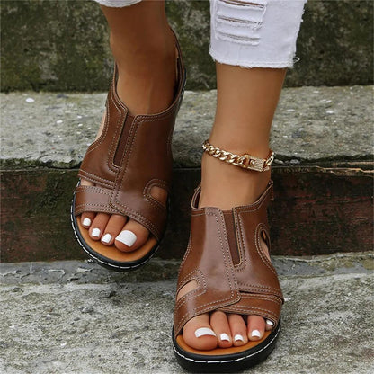 Orthopedic Leather Wedge Sandals - MANDOTOS