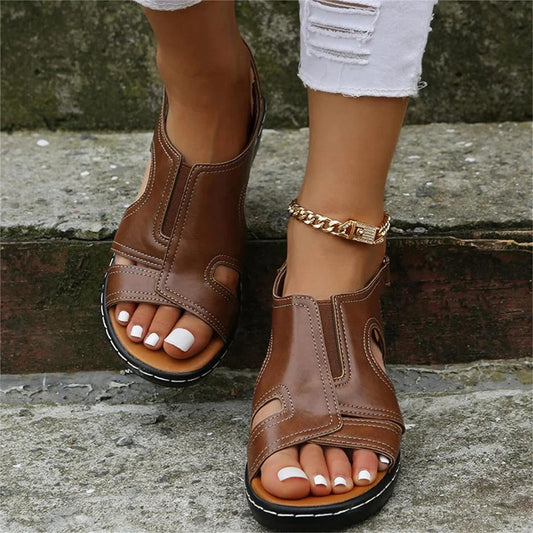 Orthopedic Leather Wedge Sandals - MANDOTOS