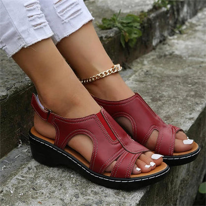 Orthopedic Leather Wedge Sandals - MANDOTOS