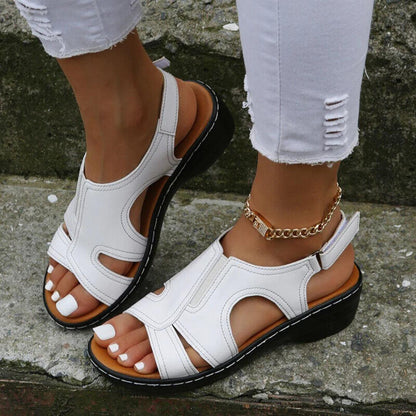 Orthopedic Leather Wedge Sandals - MANDOTOS