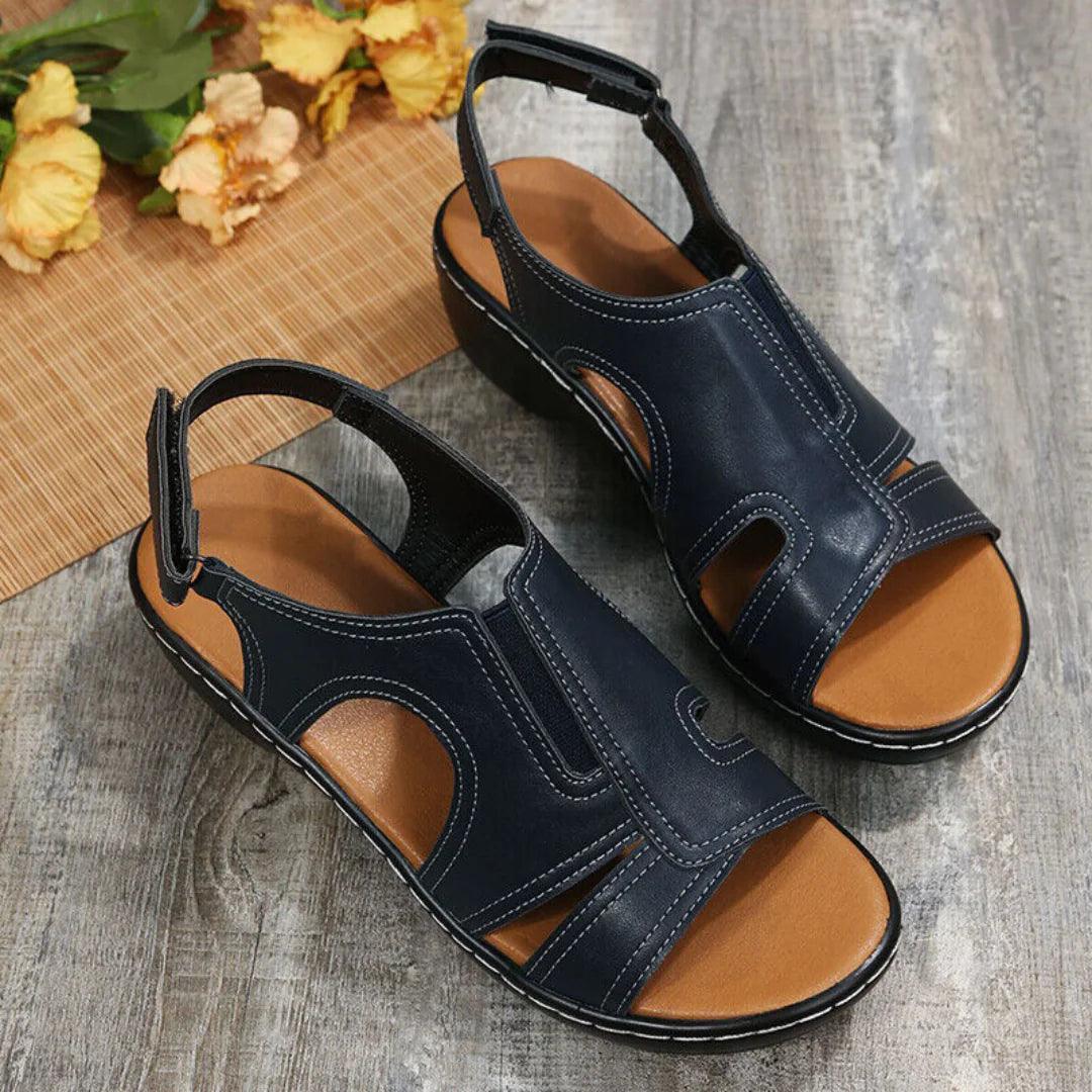 Orthopedic Leather Wedge Sandals - MANDOTOS