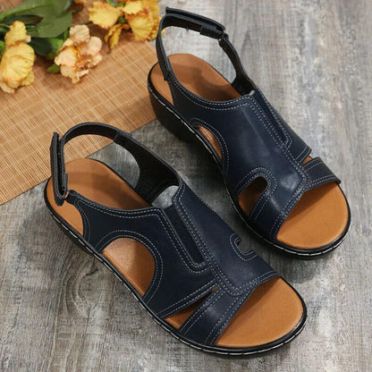 Orthopedic Leather Wedge Sandals - MANDOTOS
