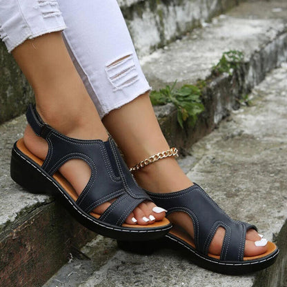 Orthopedic Leather Wedge Sandals - MANDOTOS