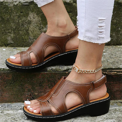 Orthopedic Leather Wedge Sandals - MANDOTOS