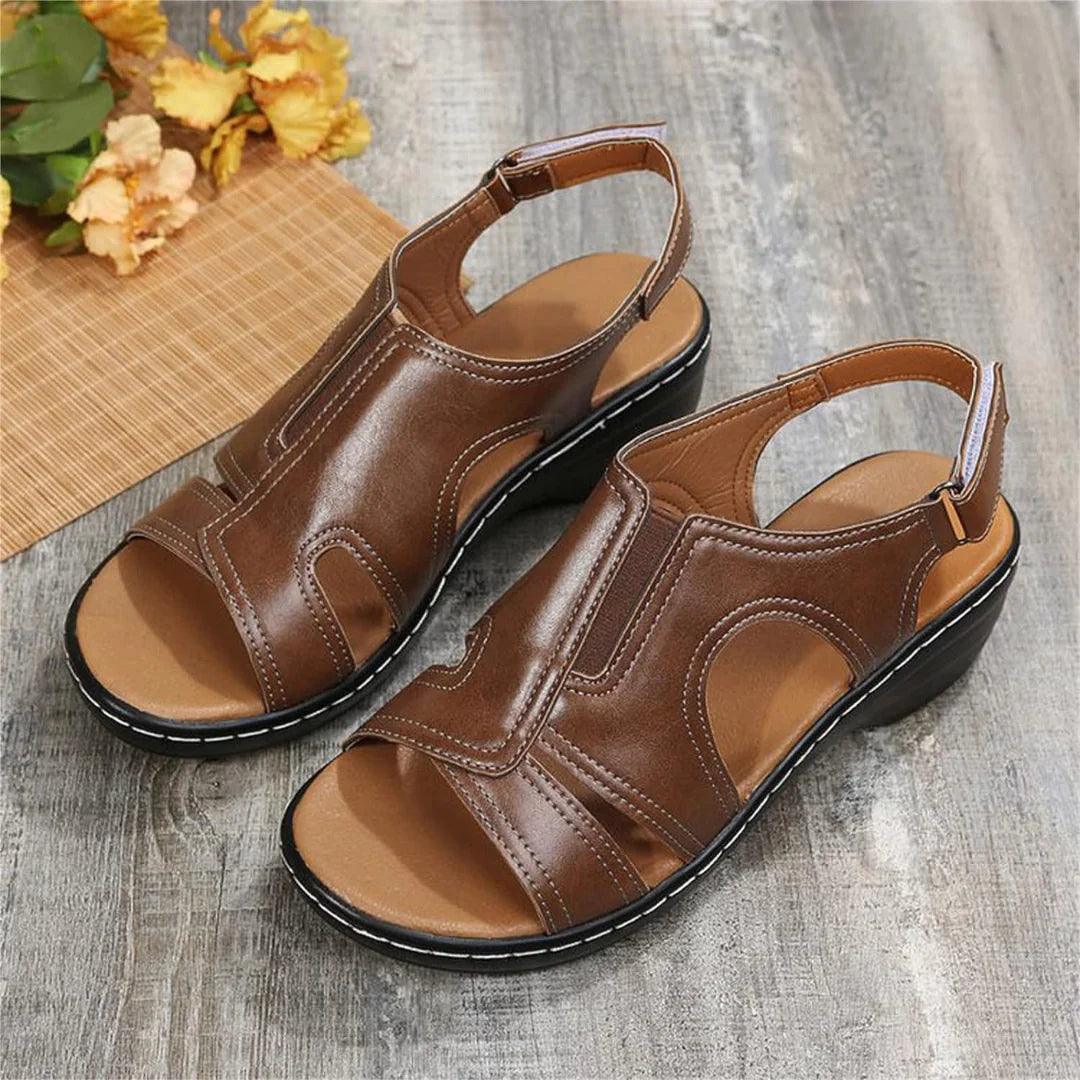 Orthopedic Leather Wedge Sandals - MANDOTOS