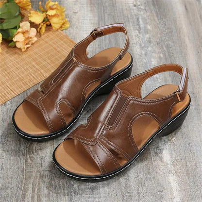 Orthopedic Leather Wedge Sandals - MANDOTOS