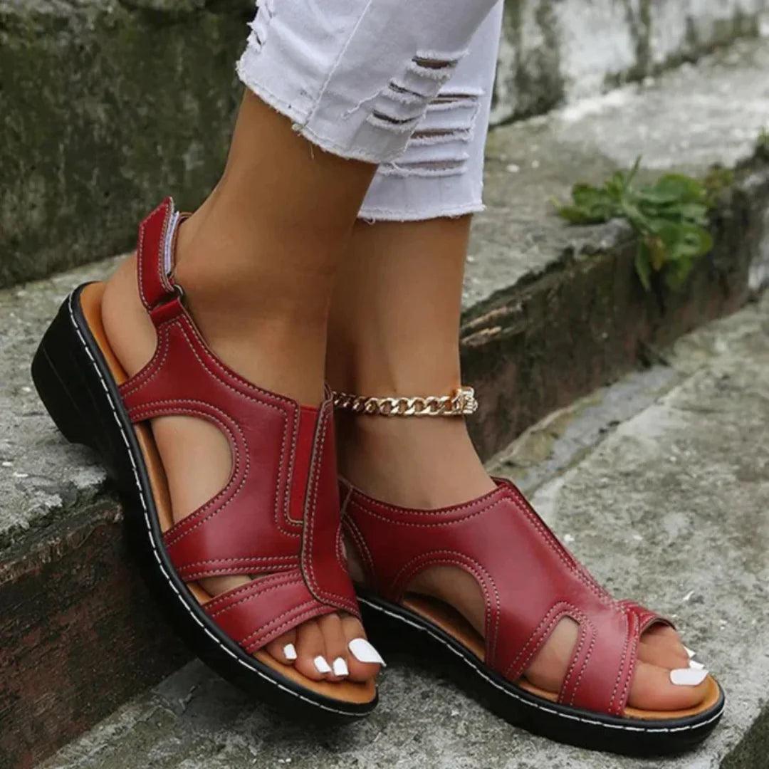 Orthopedic Leather Wedge Sandals - MANDOTOS