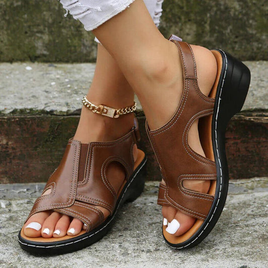 Orthopedic Leather Wedge Sandals - MANDOTOS
