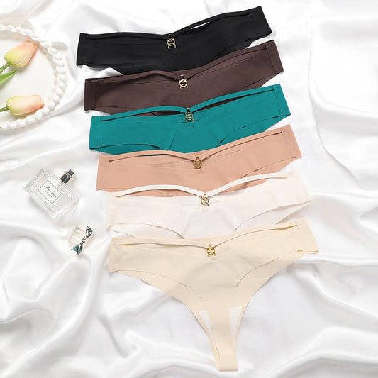 Panties Set Women Seamless Panties Sexy Low-Waist G-String Thong Ice Silk Underwear Hollow Out T-Back Solid Bandage Female Lingerie - MANDOTOS