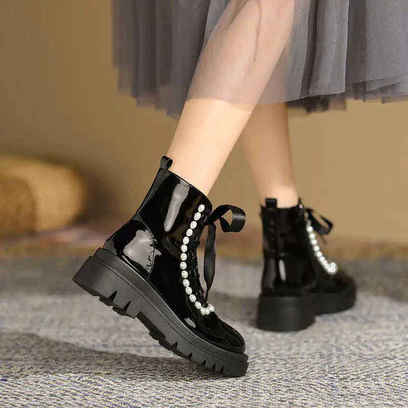 Patent Leather Ankle Boots - MANDOTOS