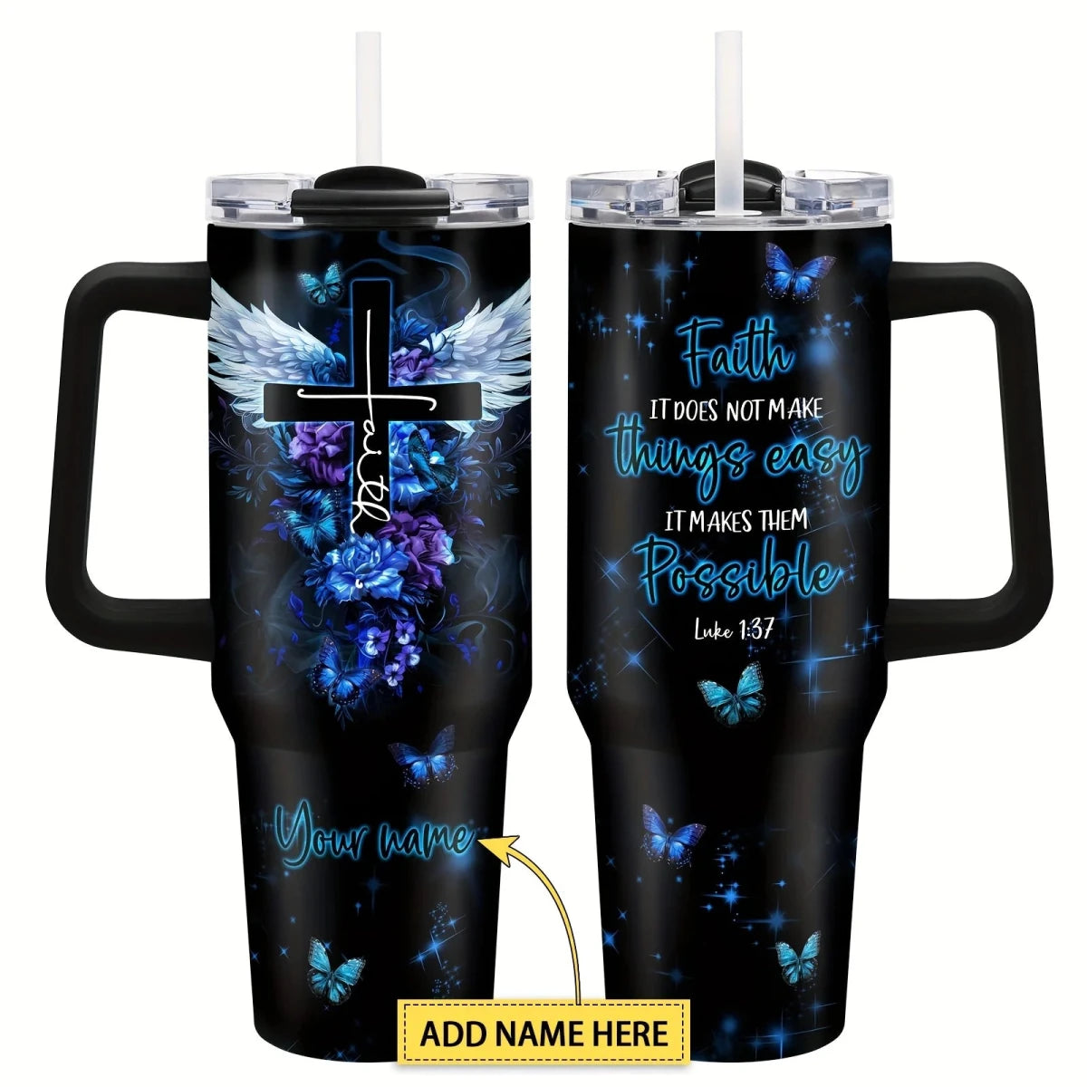 Personalized 40oz Steel Vacuum Tumbler with Handle - MANDOTOS INTERNATIONAL