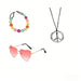 PESENAR 60s Hippie Costume Accessory Set with Flower Headband, Pink Heart Sunglasses and Peace Sign Necklace - MANDOTOS INTERNATIONAL