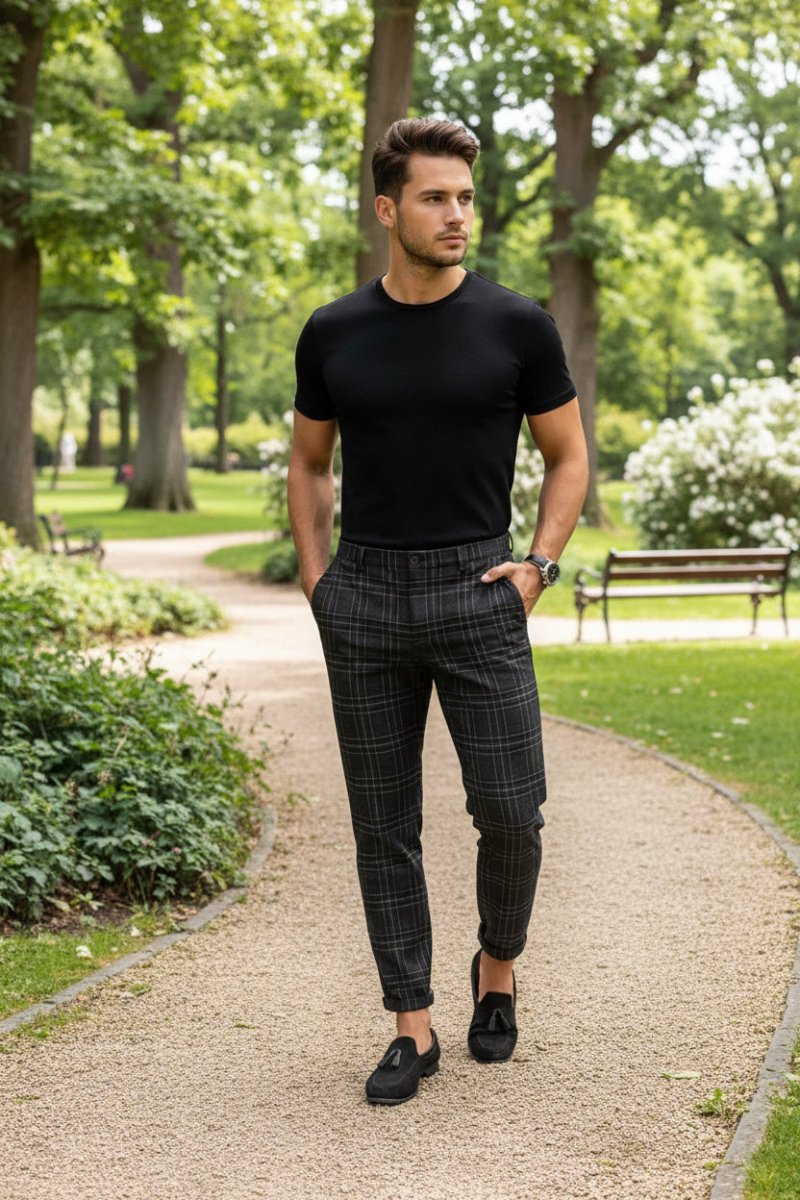 Plaid Print Pants Men's Casual Trousers Loose And Thin - MANDOTOS