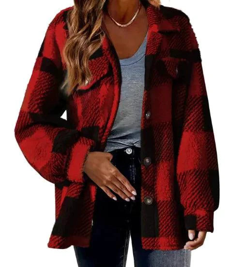 Plaid Turndown Collar Wool Jacket - MANDOTOS