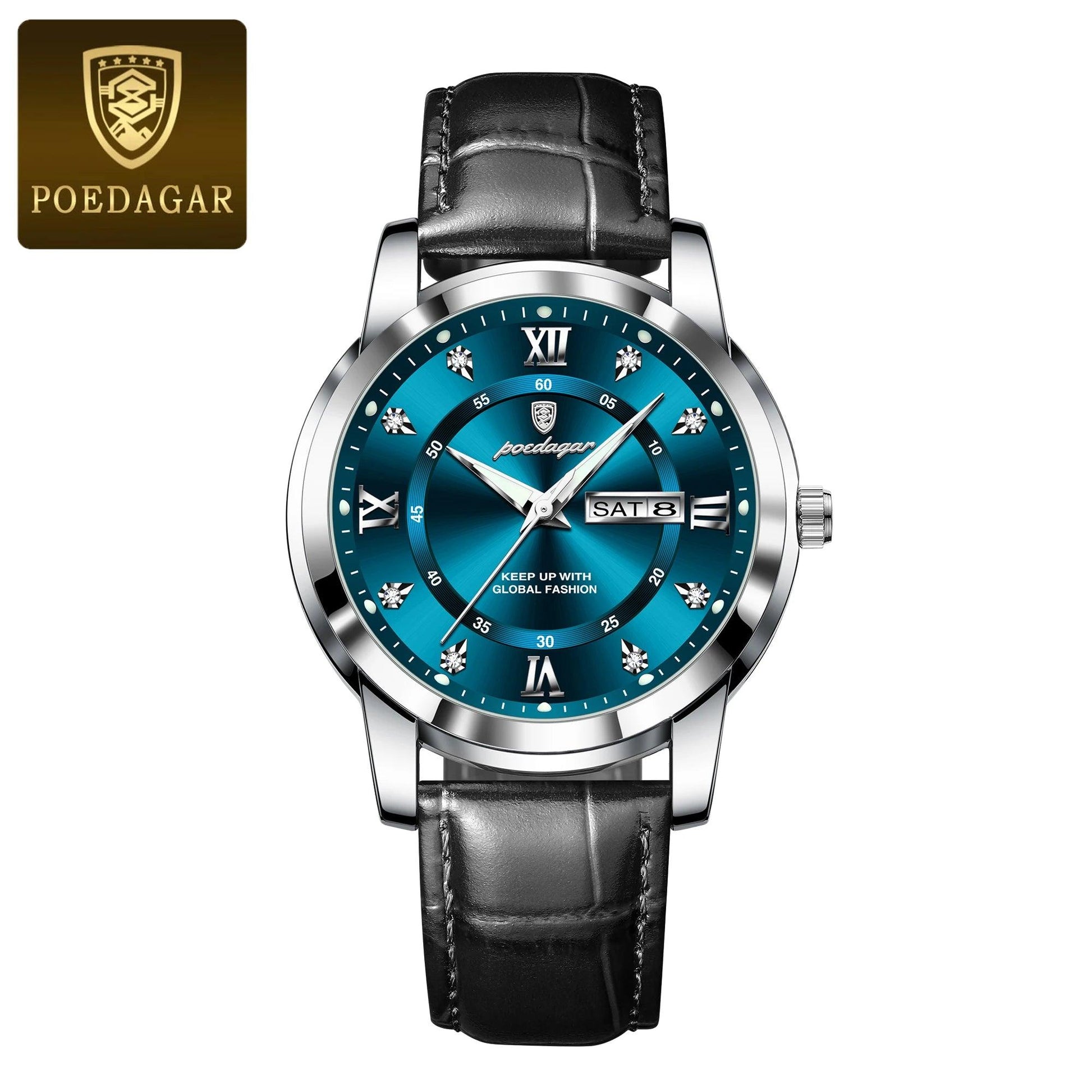 POEDAGAR Luxury Business Men Watch Waterproof Luminous Week Date Man Wristwatch High Quality Leather Sports Men's Quartz Watches - MANDOTOS