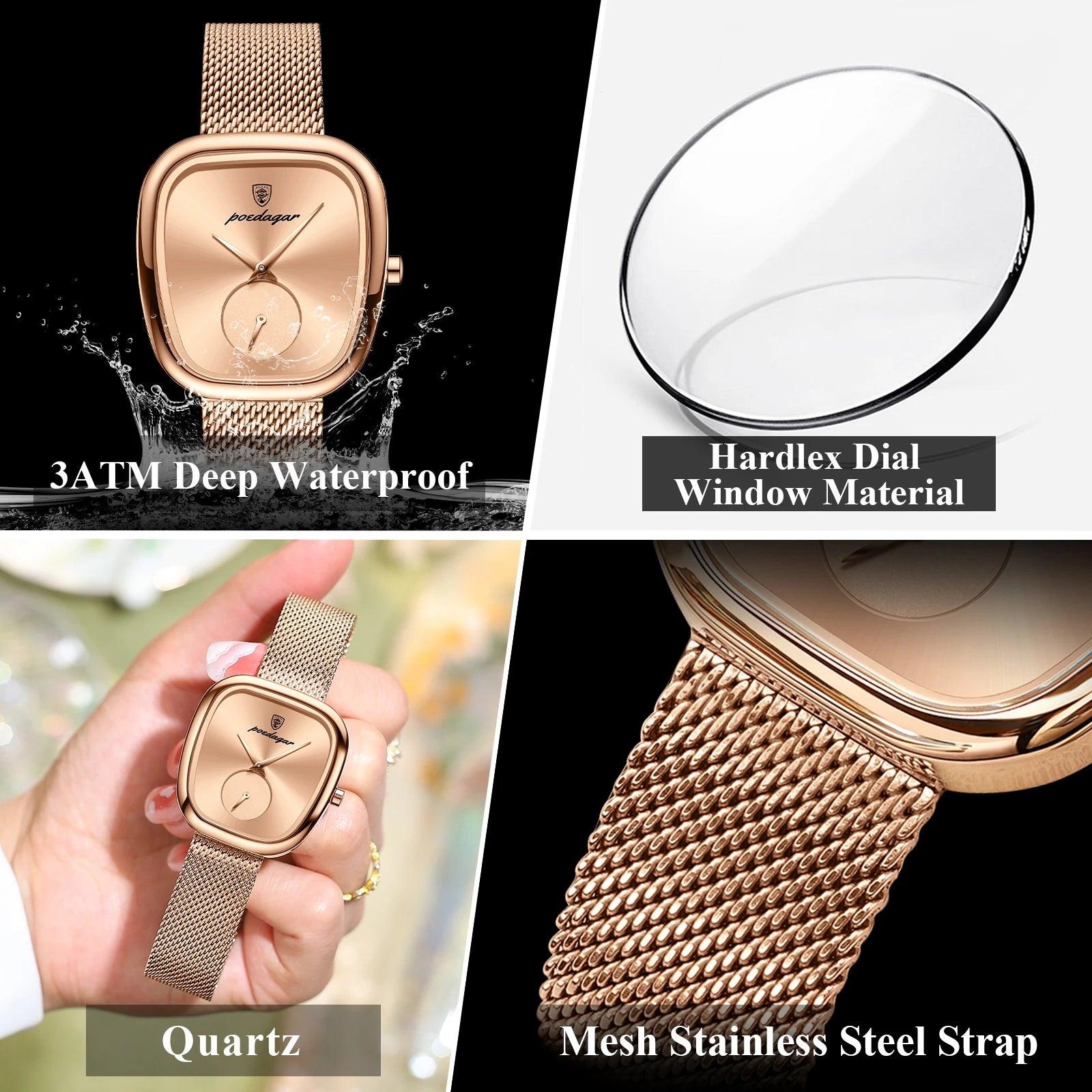 POEDAGAR Luxury Fashion Elegant Ladies Watch Waterproof Watch for Woman Mesh Stainless Steel Quartz Women's Watches Female Reloj - MANDOTOS