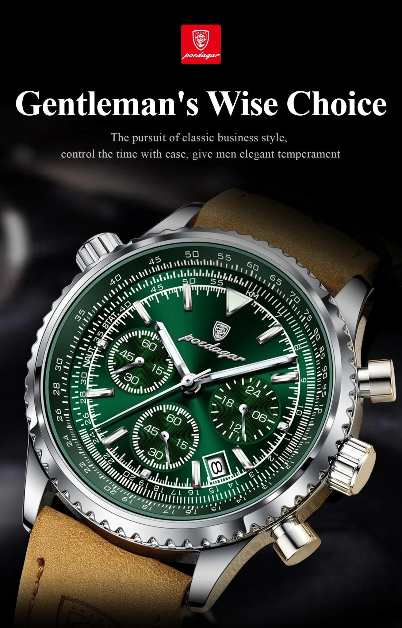 POEDAGAR Luxury Man Watch Quartz Waterproof Luminous Date Chronograph Leather Men Wristwatch Military Sports Men's Watches Reloj - MANDOTOS