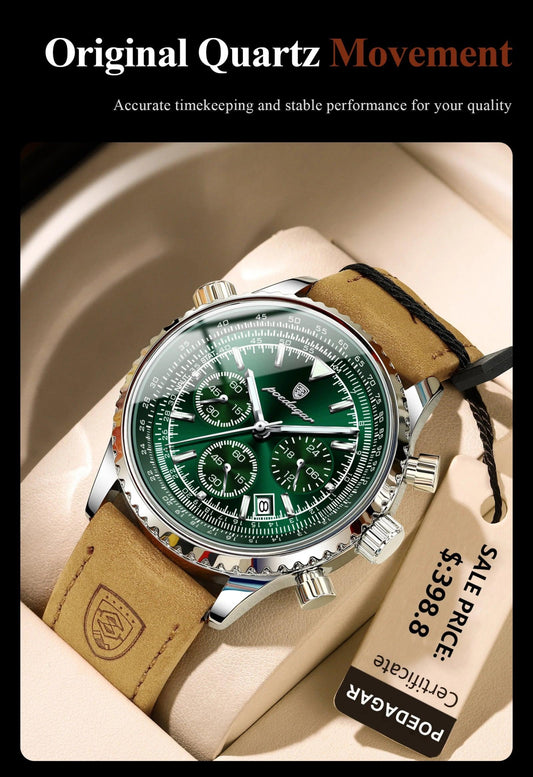 POEDAGAR Luxury Man Watch Quartz Waterproof Luminous Date Chronograph Leather Men Wristwatch Military Sports Men's Watches Reloj - MANDOTOS