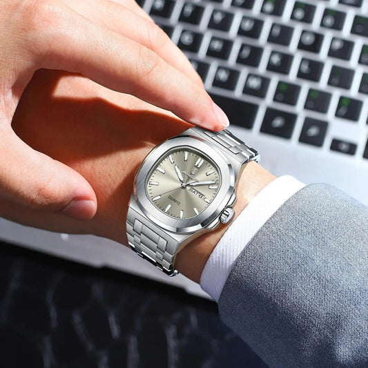 POEDAGAR Luxury Military Man Watch Square Waterproof Luminous Date Week Men Watch Stainless Steel Quartz Men's Watches Reloj+box - MANDOTOS