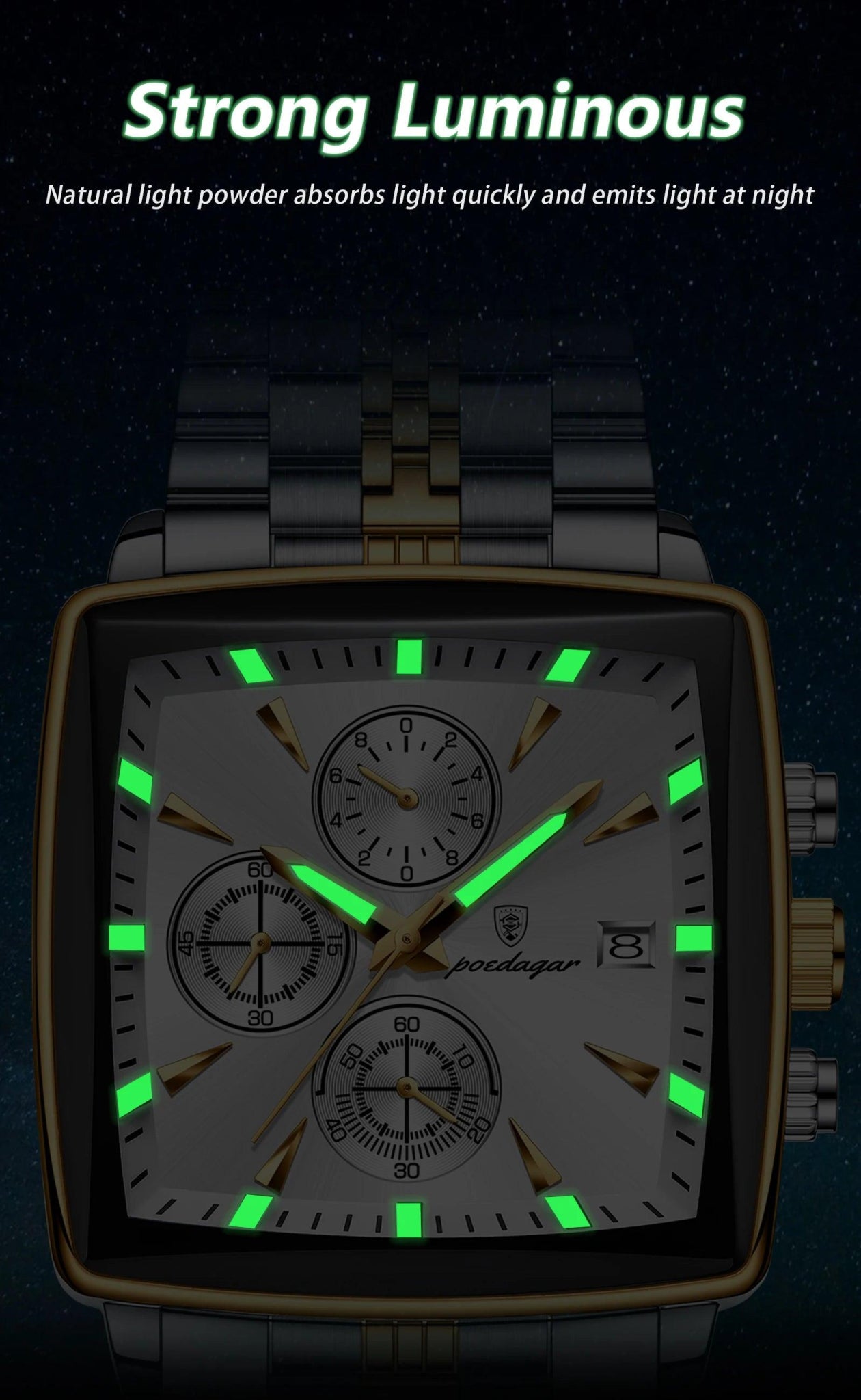 POEDAGAR Luxury Square Sport Man Wristwatch Waterproof Luminous Chronograph Quartz Men's Watches Stainless Steel Men Watch Reloj - MANDOTOS