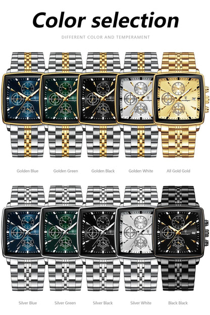 POEDAGAR Luxury Square Sport Man Wristwatch Waterproof Luminous Chronograph Quartz Men's Watches Stainless Steel Men Watch Reloj - MANDOTOS