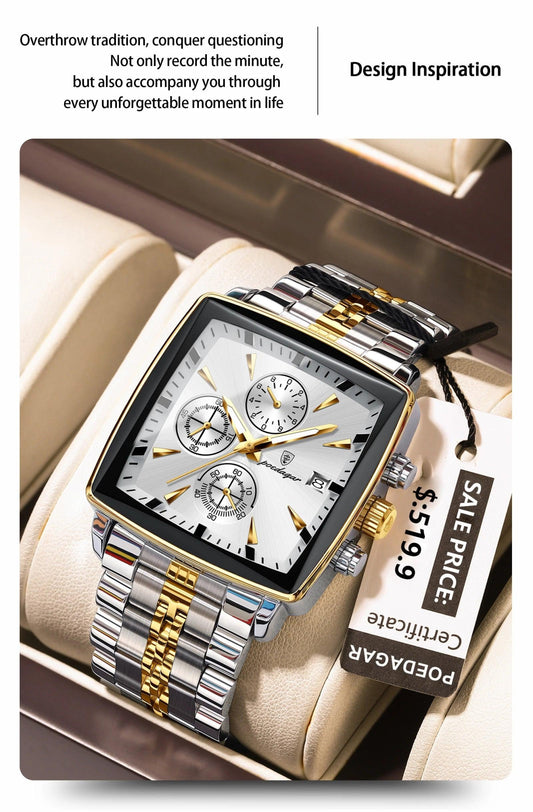 POEDAGAR Luxury Square Sport Man Wristwatch Waterproof Luminous Chronograph Quartz Men's Watches Stainless Steel Men Watch Reloj - MANDOTOS