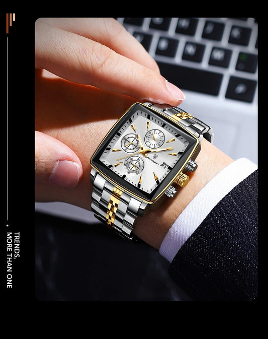 POEDAGAR Luxury Square Sport Man Wristwatch Waterproof Luminous Chronograph Quartz Men's Watches Stainless Steel Men Watch Reloj - MANDOTOS