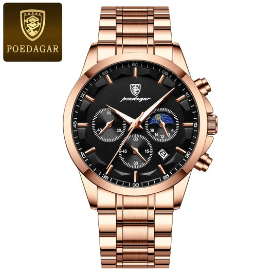 POEDAGAR Men Quartz Watch Luxury Sports Waterproof Chronograph Luminous Date Man Wristwatch Business Leather Men's Watches Clock - MANDOTOS