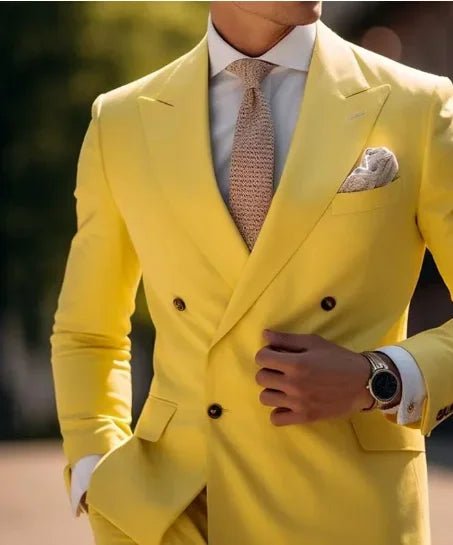 Premium Brown Men's Bespoke Double Breasted Slim Fit Formal Suit Set - MANDOTOS INTERNATIONAL