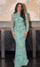 Raihana Long Sleeve High Neck Floral Sequin Embellished Modest Evening Dress - MANDOTOS INTERNATIONALLong Dress