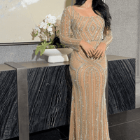 Reema Sequin Modest Square Neckline Long Sleeve Embellished Dress - MANDOTOS INTERNATIONALDresses