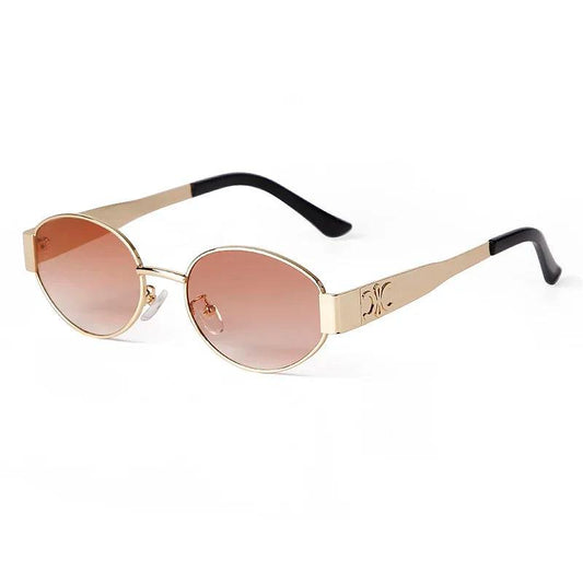 Retro Metal Frame Pilot Oval Sunglasses Women Men Brand Designer Vintage Round Sun Glasses Luxury 90s Green Lens Shades Male UV - MANDOTOS