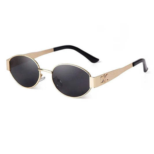 Retro Metal Frame Pilot Oval Sunglasses Women Men Brand Designer Vintage Round Sun Glasses Luxury 90s Green Lens Shades Male UV - MANDOTOS