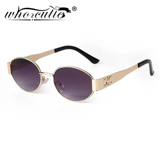 Retro Metal Frame Pilot Oval Sunglasses Women Men Brand Designer Vintage Round Sun Glasses Luxury 90s Green Lens Shades Male UV - MANDOTOS