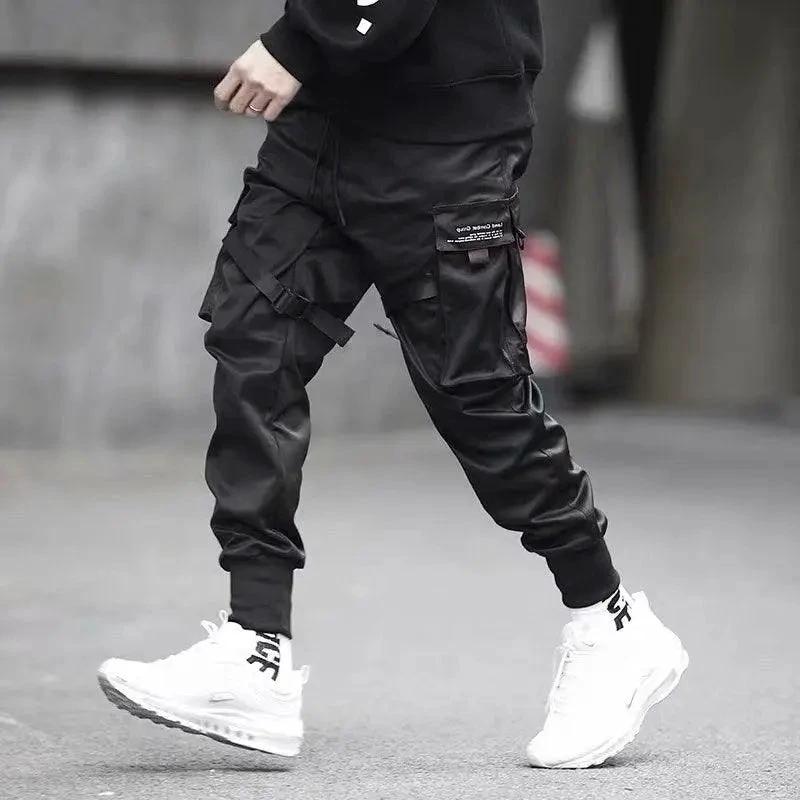 Ribbons Harem Joggers Men Cargo Pants Streetwear Hip Hop Casual Pockets Cotton Track Pants - MANDOTOS
