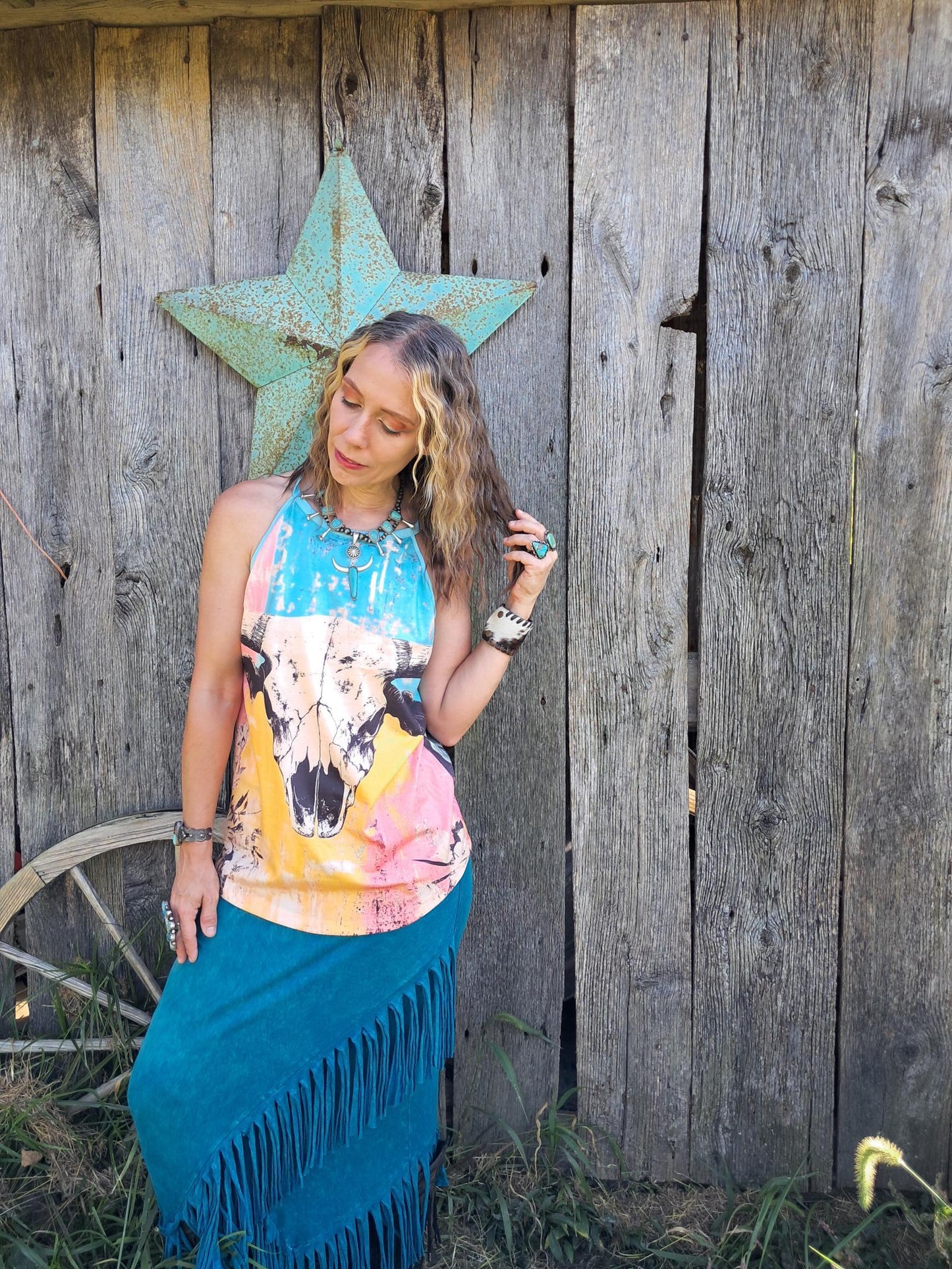 Baha Ranch Bull Skull Retro Pop Western Tank Top