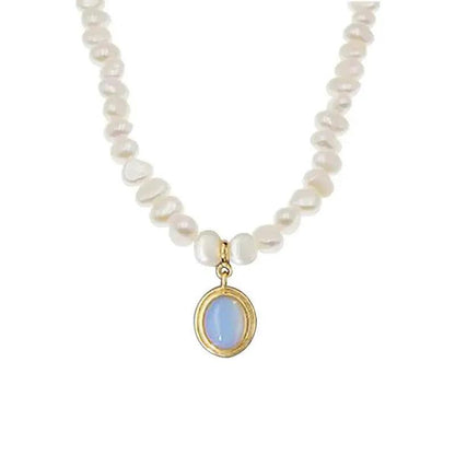 Round Medal Pearl Necklace Irregular Pearl - MANDOTOS