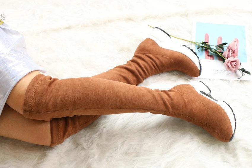 Round toe sports high heel over knee boots - MANDOTOS